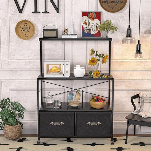 خزانة ملفات جانبية متنقلة من VECELO مع 3 أرفف تخزين مفتوحة، مثالية للمجلدات بحجم الحروف، مع عجلات قابلة للقفل، إطار فولاذي قوي، مثالية للمكتب، بني، أسود in Kuwait