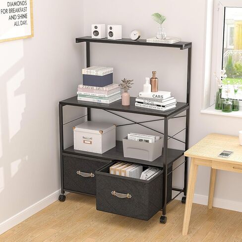 خزانة ملفات جانبية متنقلة من VECELO مع 3 أرفف تخزين مفتوحة، مثالية للمجلدات بحجم الحروف، مع عجلات قابلة للقفل، إطار فولاذي قوي، مثالية للمكتب، بني، أسود in Kuwait