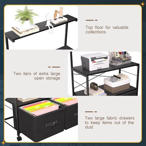 خزانة ملفات جانبية متنقلة من VECELO مع 3 أرفف تخزين مفتوحة، مثالية للمجلدات بحجم الحروف، مع عجلات قابلة للقفل، إطار فولاذي قوي، مثالية للمكتب، بني، أسود in Kuwait