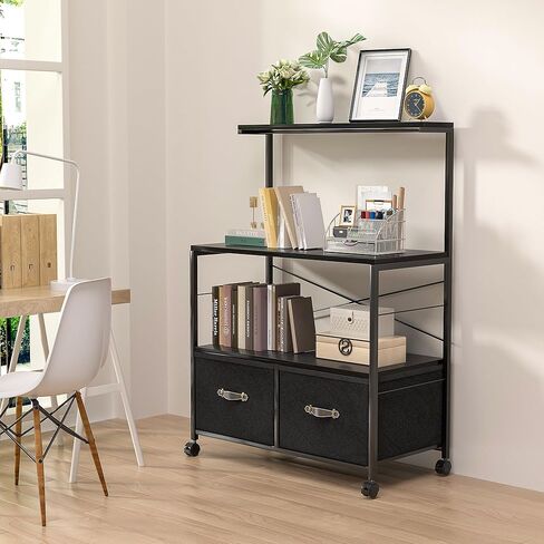 خزانة ملفات جانبية متنقلة من VECELO مع 3 أرفف تخزين مفتوحة، مثالية للمجلدات بحجم الحروف، مع عجلات قابلة للقفل، إطار فولاذي قوي، مثالية للمكتب، بني، أسود in Kuwait