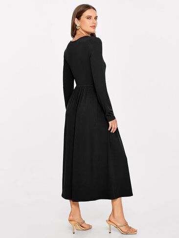 Glamaker Women's Long Sleeve Fall Dress 2024 Casual V Neck Ribbed Knit Button Down Maxi Dress Wedding Guest Dresses Pockets in Kuwait