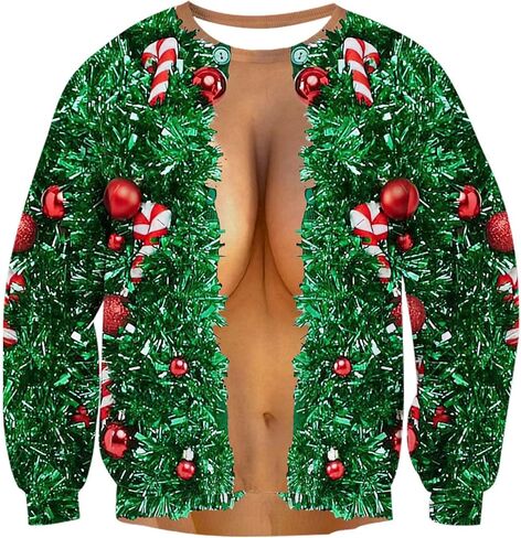 uideazone للجنسين سترة عيد الميلاد القبيحة ثلاثية الأبعاد مطبوعة مضحك Crewneck البلوز بلوزات للاحتفال حفلة عيد الميلاد in Kuwait