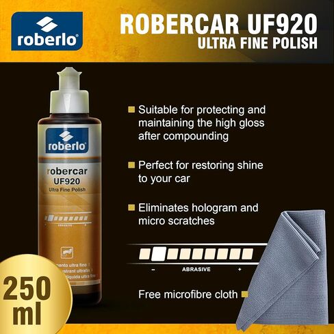 طلاء ROBERCARUF920 فائق النعومة - مركب تلميع وتقطيع وتلميع ممتاز لترميم طلاء السيارات ومجموعة تلميع - 250 مل - لمسة نهائية شديدة اللمعان in Saudi Arabia