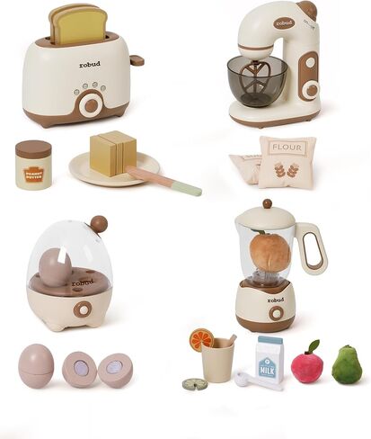 أجهزة المطبخ للعب التظاهري من ROBUD، مجموعة طعام ألعاب المطبخ للأطفال مع جهاز طهي بالبخار للبيض، وخلاط، ومحمصة، وخلاط مع أصوات واقعية، وإكسسوارات المطبخ للعب للأطفال الصغار (4 مجموعات) in Kuwait