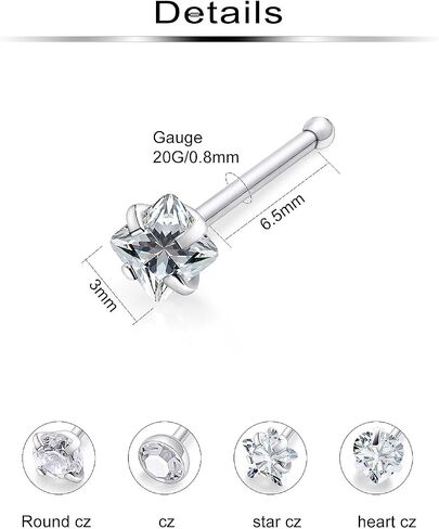 Nose Studs 20/18g Surgical Steel Straight or L Shape Nostril Piercing Jewelry for Women Men in Saudi Arabia