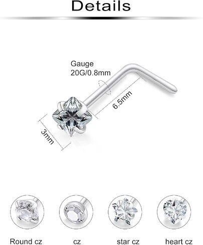 Nose Studs 20/18g Surgical Steel Straight or L Shape Nostril Piercing Jewelry for Women Men in Saudi Arabia