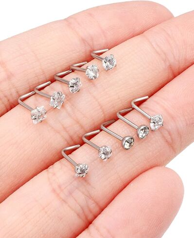 Nose Studs 20/18g Surgical Steel Straight or L Shape Nostril Piercing Jewelry for Women Men in Saudi Arabia