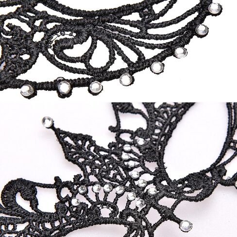 2 Pieces Women's Masquerade Mask Lace Eye Mask with Fake Gemstone Decor for Ball Proms and Halloween Party in Saudi Arabia