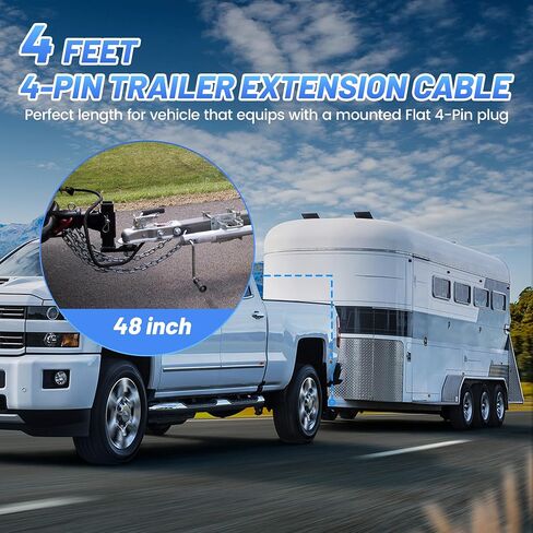 4 Pin Flat Trailer Extension Cable 48" 4FT, 18AWG 4 Way Trailer Wiring Conenctor Harness Vehicle-Side Trailer-Side 4 Prong Trailer Light Plug Trailer Hitch Wire Heavy Duty Copper Jacket Cable in Saudi Arabia