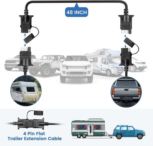 4 Pin Flat Trailer Extension Cable 48" 4FT, 18AWG 4 Way Trailer Wiring Conenctor Harness Vehicle-Side Trailer-Side 4 Prong Trailer Light Plug Trailer Hitch Wire Heavy Duty Copper Jacket Cable in Saudi Arabia