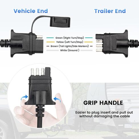 4 Pin Flat Trailer Extension Cable 48" 4FT, 18AWG 4 Way Trailer Wiring Conenctor Harness Vehicle-Side Trailer-Side 4 Prong Trailer Light Plug Trailer Hitch Wire Heavy Duty Copper Jacket Cable in Saudi Arabia
