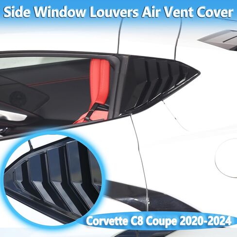 Window Louvers Air Vent Grill Trim Compatible with Chevrolet Corvette C8 Coupe 2020-2023,Rear Side Window Shutter Scoop Sun Rain Shade Cover Trim Accessories,ABS Plastic 2PCS (Piano Black) in Saudi Arabia
