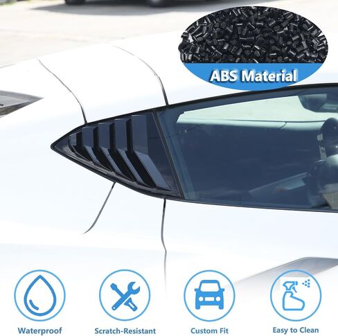 Window Louvers Air Vent Grill Trim Compatible with Chevrolet Corvette C8 Coupe 2020-2023,Rear Side Window Shutter Scoop Sun Rain Shade Cover Trim Accessories,ABS Plastic 2PCS (Piano Black) in Saudi Arabia