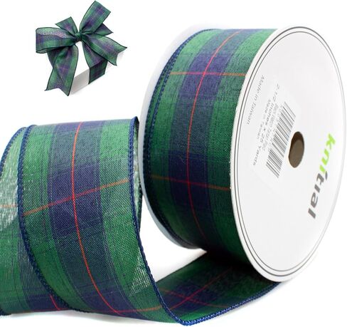 Tartan Plaid Ribbon 2-1/2" x 25 Yards Black Watch Ribbon with Wired Edges for Gift Wrapping, Crafts, and Decorations in Kuwait