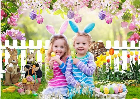 CHAIYA 7X5FT Easter Backdrop Spring Easter Photography Backdrop Easter Party Decor Banner Children Shower Birthday Party Decor Banner in Saudi Arabia