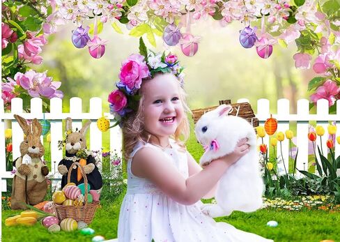 CHAIYA 7X5FT Easter Backdrop Spring Easter Photography Backdrop Easter Party Decor Banner Children Shower Birthday Party Decor Banner in Saudi Arabia