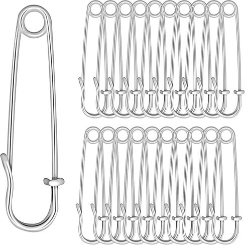 cobee 20 Pcs Large Safety Pins for Clothes, 2 Inch Heavy Duty Safety Pins for Thick Fabric, Metal Safety Pins for Crocheting Clothing Tag DIY Craft (Silver) in Kuwait