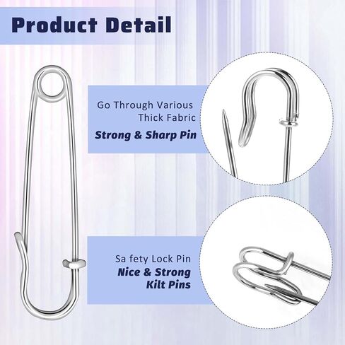 cobee 20 Pcs Large Safety Pins for Clothes, 2 Inch Heavy Duty Safety Pins for Thick Fabric, Metal Safety Pins for Crocheting Clothing Tag DIY Craft (Silver) in Kuwait
