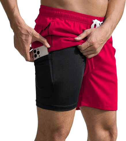 Scotamalone Mens Swim Trunks 2 in 1 Swimming Shorts Swimwear Bathing Suits Beach Resort Quick Dry with Zipper Pockets in Saudi Arabia