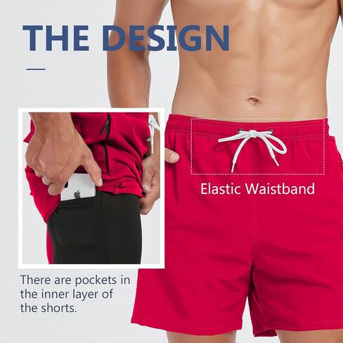 Scotamalone Mens Swim Trunks 2 in 1 Swimming Shorts Swimwear Bathing Suits Beach Resort Quick Dry with Zipper Pockets in Saudi Arabia