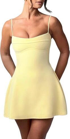 SHESEEWORLD Women's Sexy Spaghetti Strap A-Line Y2k Sleeveless Zipper Back Double-Layer Flowy Short Dress in Saudi Arabia