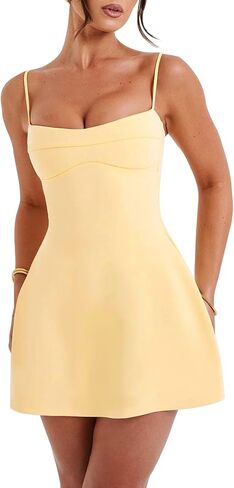 SHESEEWORLD Women's Sexy Spaghetti Strap A-Line Y2k Sleeveless Zipper Back Double-Layer Flowy Short Dress in Saudi Arabia