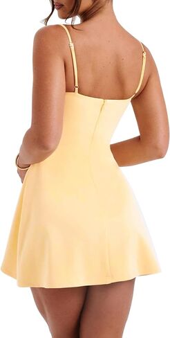 SHESEEWORLD Women's Sexy Spaghetti Strap A-Line Y2k Sleeveless Zipper Back Double-Layer Flowy Short Dress in Saudi Arabia