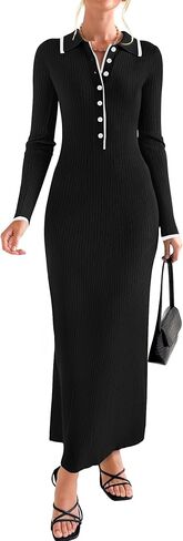 ZESICA Women's Long Sleeve Sweater Dress 2024 Fall V Neck Ribbed Knit Casual Formal Cocktail Bodycon Maxi Dresses in Saudi Arabia
