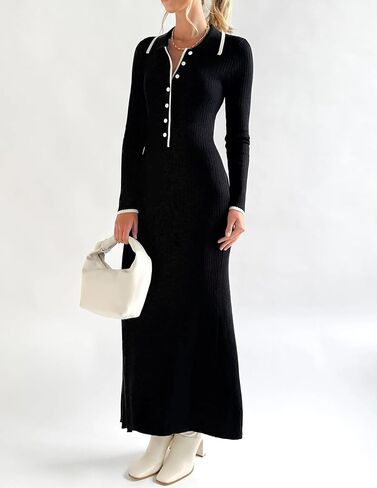 ZESICA Women's Long Sleeve Sweater Dress 2024 Fall V Neck Ribbed Knit Casual Formal Cocktail Bodycon Maxi Dresses in Saudi Arabia