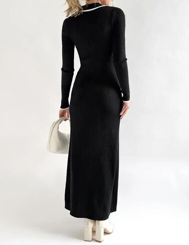 ZESICA Women's Long Sleeve Sweater Dress 2024 Fall V Neck Ribbed Knit Casual Formal Cocktail Bodycon Maxi Dresses in Saudi Arabia