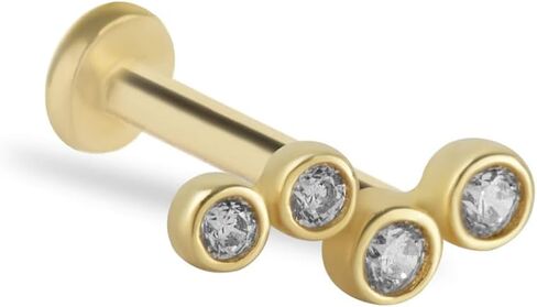 Climber Labret Cartilage Piercing Earring With Zircons - 14K Solid Yellow Gold - For Helix Tragus Lobe Conch Flat & Other Body Piercing BY KORAL JEWELRY in Saudi Arabia