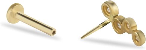 Climber Labret Cartilage Piercing Earring With Zircons - 14K Solid Yellow Gold - For Helix Tragus Lobe Conch Flat & Other Body Piercing BY KORAL JEWELRY in Saudi Arabia