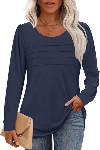 Anydoll Womens Long Sleeve Tops Fall Fashion Causal Blouse Dressy Shirts Trendy Pleated Tunic for Legging in Kuwait