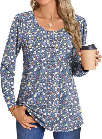 Anydoll Womens Long Sleeve Tops Fall Fashion Causal Blouse Dressy Shirts Trendy Pleated Tunic for Legging in Kuwait