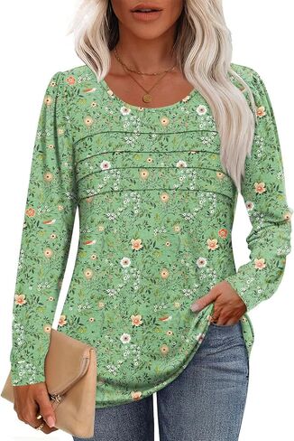 Anydoll Womens Long Sleeve Tops Fall Fashion Causal Blouse Dressy Shirts Trendy Pleated Tunic for Legging in Kuwait