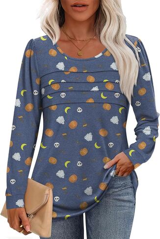 Anydoll Womens Long Sleeve Tops Fall Fashion Causal Blouse Dressy Shirts Trendy Pleated Tunic for Legging in Kuwait