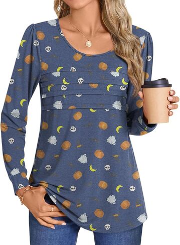 Anydoll Womens Long Sleeve Tops Fall Fashion Causal Blouse Dressy Shirts Trendy Pleated Tunic for Legging in Kuwait