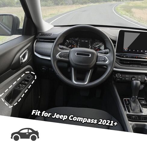 Jimen Fit for Jeep Compass 2021-2024, 4PCS Window Lift Switch Panel Cover Trim (Carbon Fiber) in Saudi Arabia