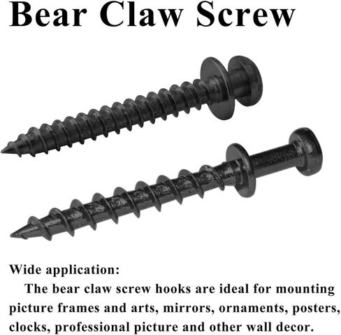 Picture Hanging Screws, Double-Headed Bear Claw Screw, 4in1 Hooks for Sawtooths, D-Rings, Wire and Keyholes (40, Black Mix Size) in Saudi Arabia