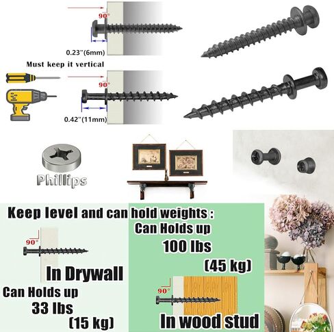 Picture Hanging Screws, Double-Headed Bear Claw Screw, 4in1 Hooks for Sawtooths, D-Rings, Wire and Keyholes (40, Black Mix Size) in Saudi Arabia