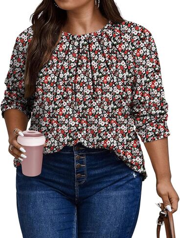 Women's Plus Size Shirts Long Sleeve Dressy Casual Tops Blouses Fashion Pleated Tunics in Saudi Arabia