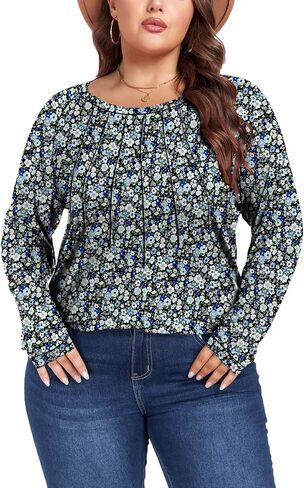 Women's Plus Size Shirts Long Sleeve Dressy Casual Tops Blouses Fashion Pleated Tunics in Saudi Arabia