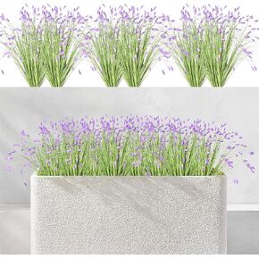 Artificial Plants 6PCS 24" Tall Wheat Grass Greenery Onion Grass Faux Plant with Purple Flower Artificial Shrubs for Porch Outdoor Box Garden Decorative