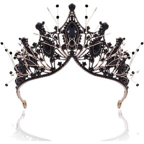 Kilshye Baroque Black Crown Rhinestone Queen Crowns Wedding Bridal Tiaras Prom Hair Accessories for Women and Girls