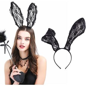 Aceorna Lace Hairband Black Cat Ears Hair Hoop Sexy Bunny Ear Headband Party Decoration Headdress Cosplay Headwear Costume Hair Accessories for Halloween,Christmas,Masquerade,Nightclubs