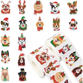 1000Pcs Christmas Stickers Xmas Puppy Dogs Self-Adhesive Sticker Decals for Journal Scrapbook Decor Birthday Baby Shower Holiday Party, 16 Designs, 2 Rolls