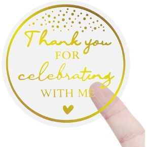 120pcs Thanks for Celebrating with Me Stickers, 1.5 Inch Gold Foil Thank You Labels Package Stickers Thank You Gift Wrapping Stickers Thank You Favor Labels for Birthday Envelope Graduation