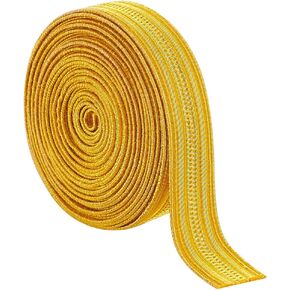 BENECREAT 2.19 Yards Metallic French Bullion Braid Ribbon, 3/8 inch Wide Golden Satin Ribbon for Uniform, Ribbons, Epaulets, Embroidery and Jewelry Making