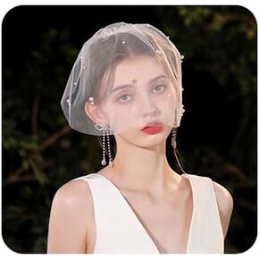 Bridal Wedding Birdcage Veil White Pearl Short Veil White With Comb Veil for Women and Brides