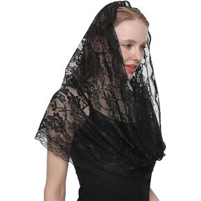 Sither Lace Veil for Women Mantilla Catholic Church Large Veil Wedding Halloween Floral Lace Veil